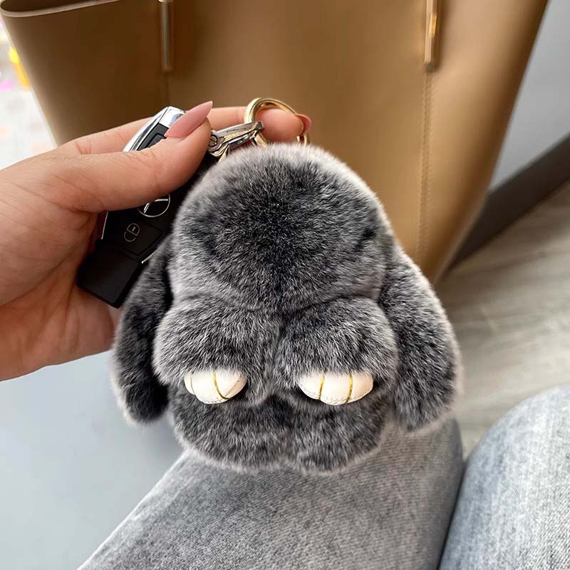 Cute Plush Bunny Pom Pom Keychain Charm