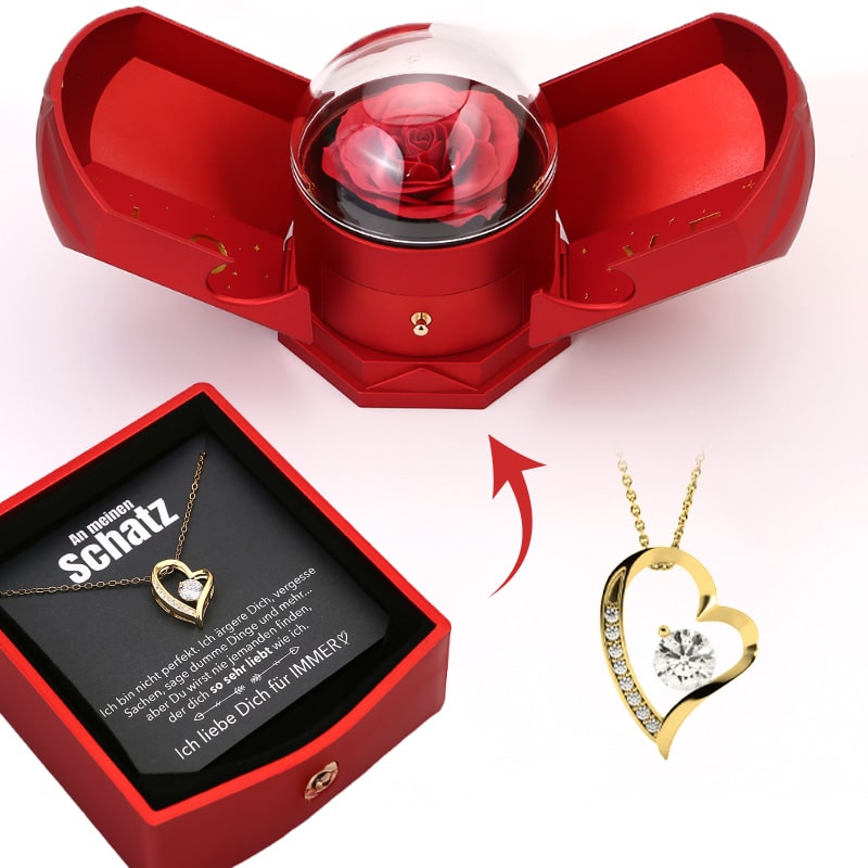 Befez EternalBloom Lovely Rose Gift Set with 14k Gold Necklace