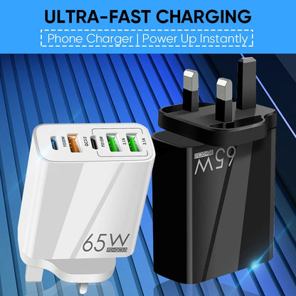 Compact 6 Port Fast Charger 65W US Plug