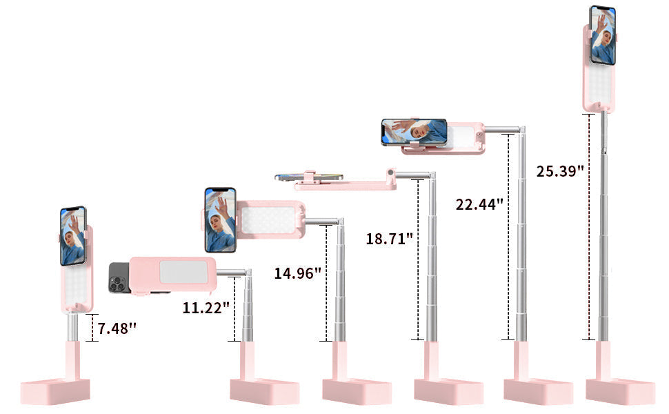 Portable 3ft Smartphone Stand with 360° Rotation and LED Light