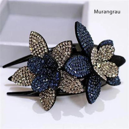 Glittery Floral Double Hair Barrette