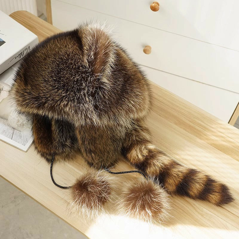 Adorable Fake Fur Raccoon Tail Family Hat