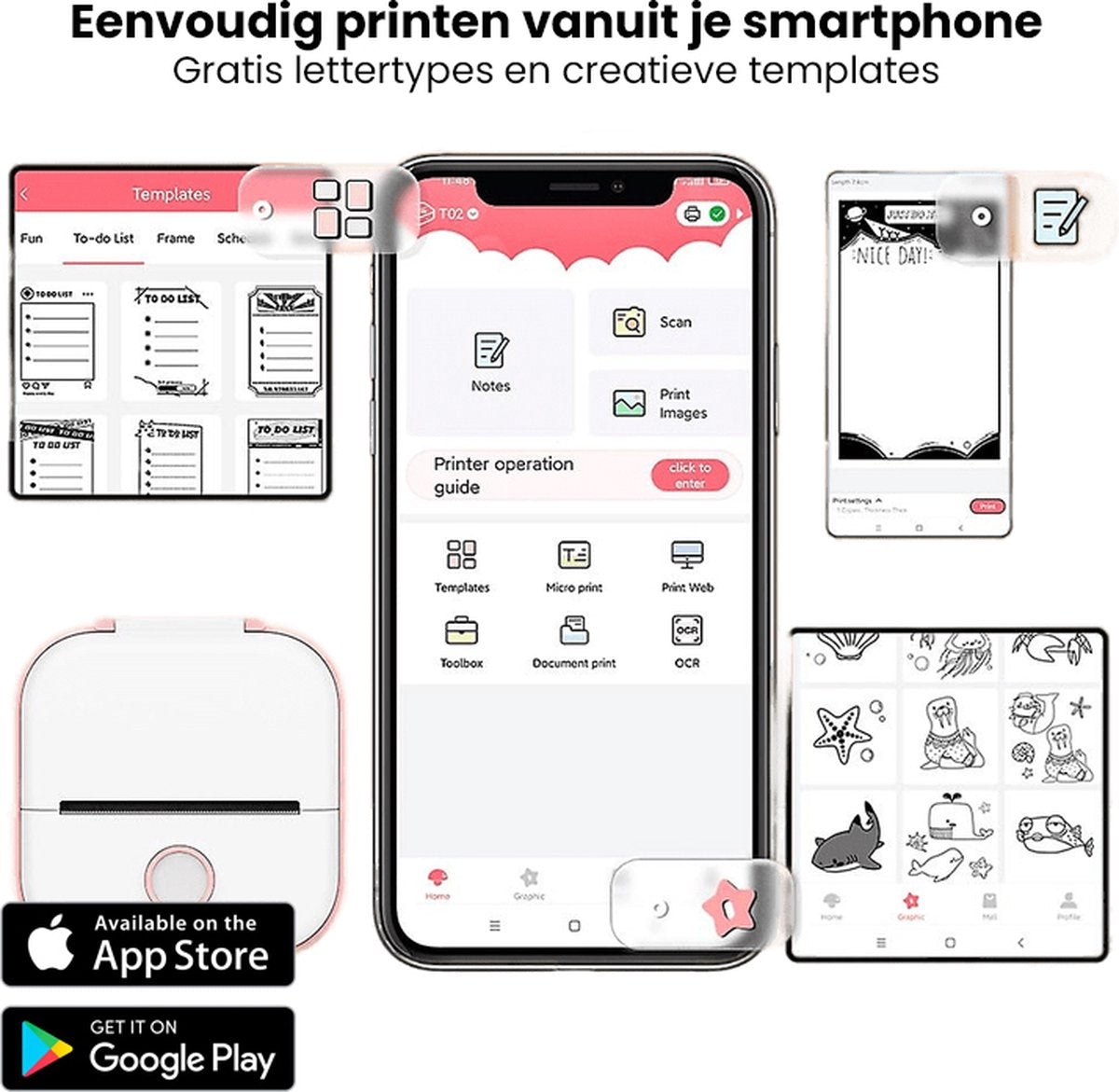 Portable Mini Printer with Free Paper Roll