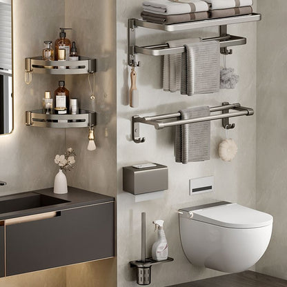 Contemporary Chrome Bathroom Shelf Towel Rack Accessory Set