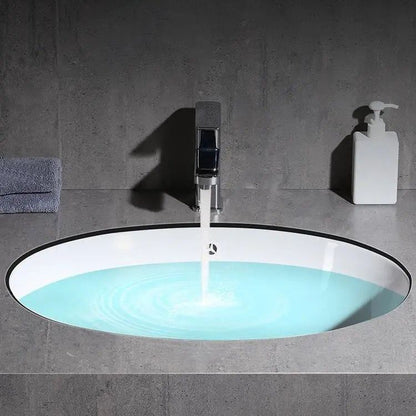 Stylish Undermount Oval Ceramic Sink with Pop Up Drain
