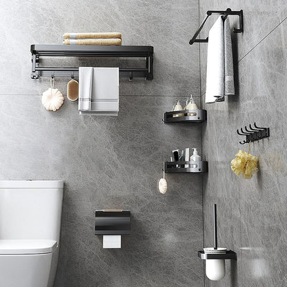 Contemporary Black Bathroom Fixture Set with Shelf and Hooks