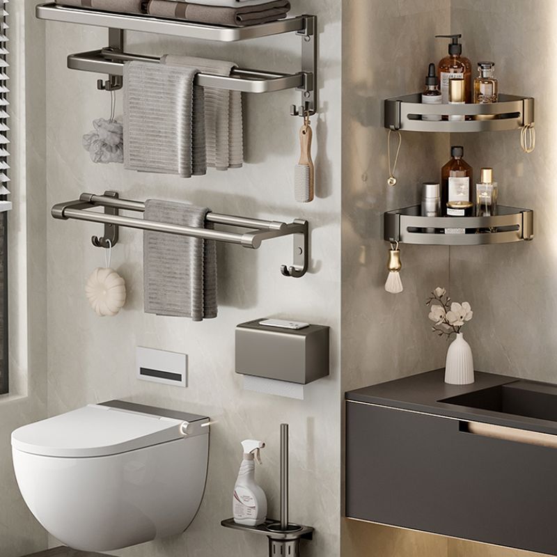 Contemporary Chrome Bathroom Shelf Towel Rack Accessory Set - Befez