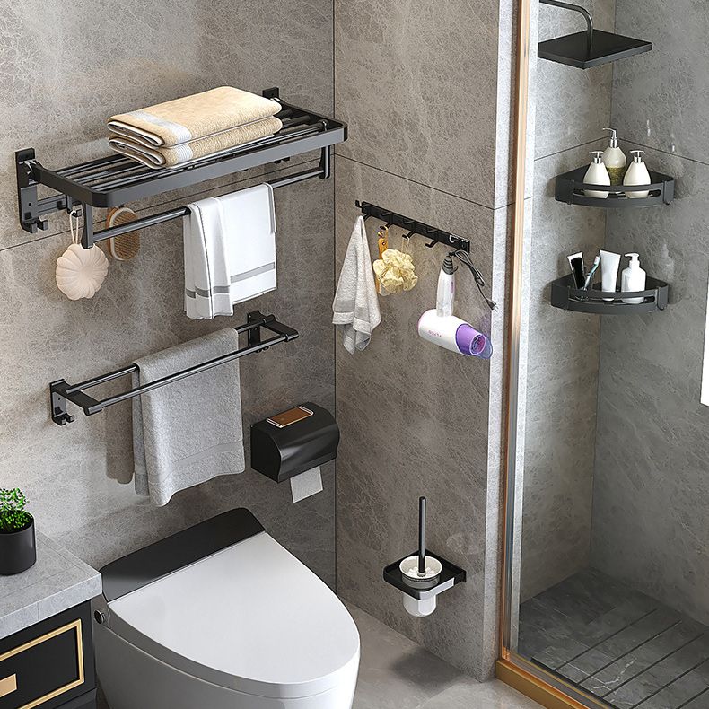 Contemporary Black Bathroom Fixture Set with Shelf and Hooks