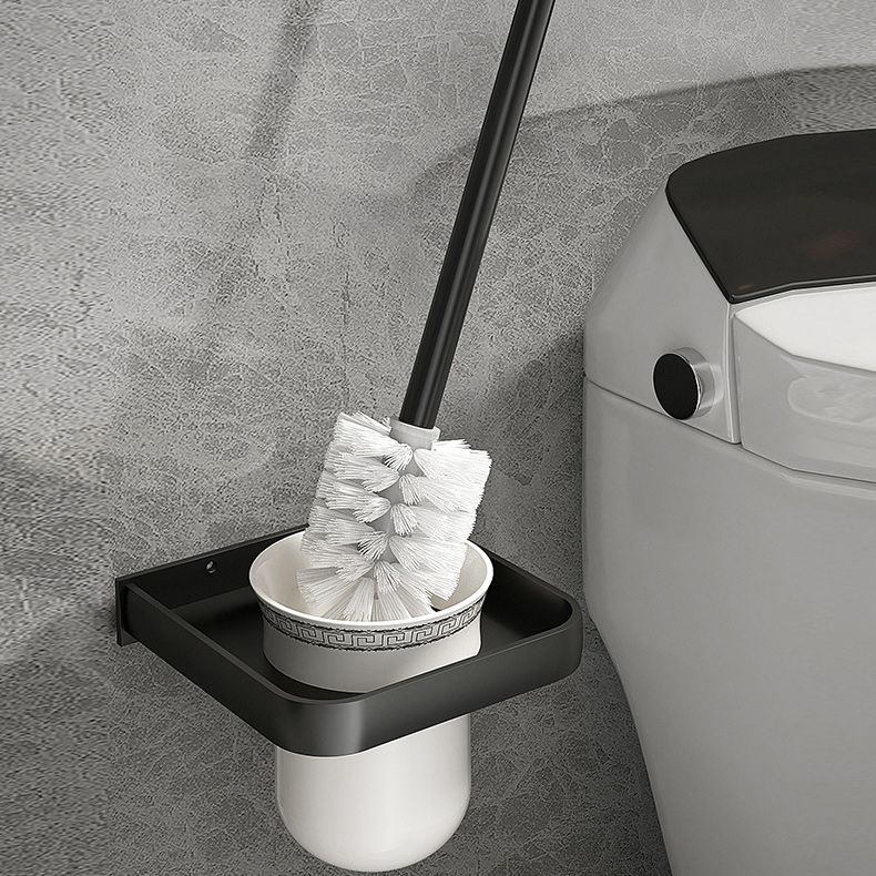Contemporary Black Bathroom Fixture Set with Shelf and Hooks