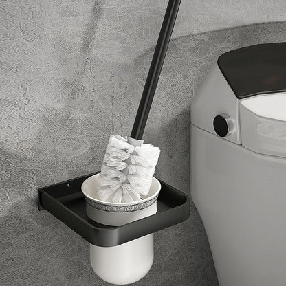 Contemporary Black Bathroom Fixture Set with Shelf and Hooks