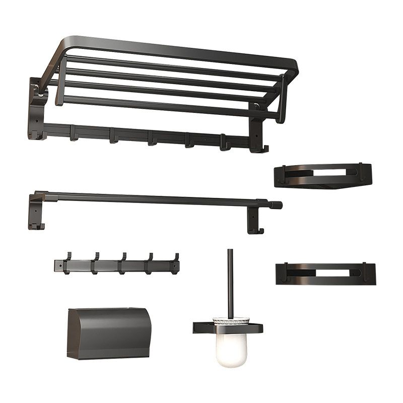 Contemporary Black Bathroom Fixture Set with Shelf and Hooks