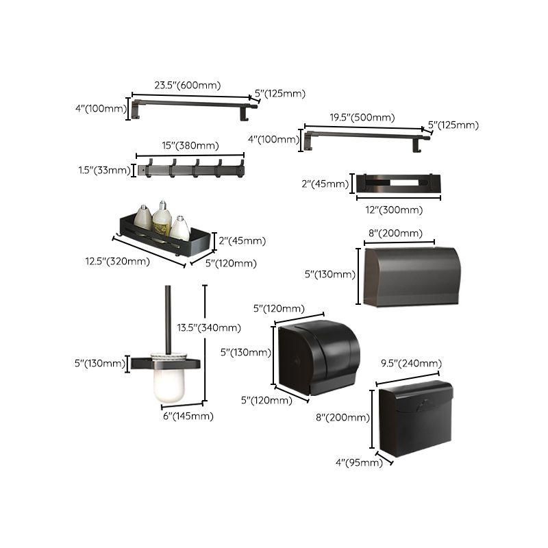 Contemporary Black Bathroom Fixture Set with Shelf and Hooks