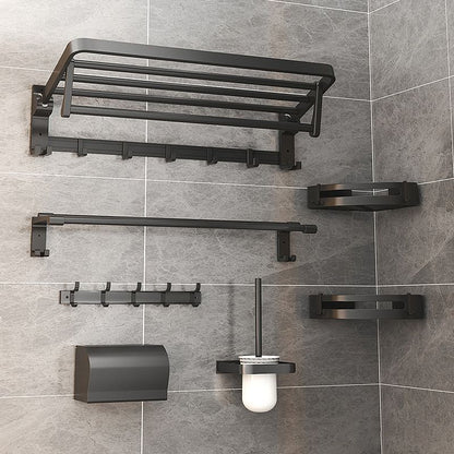 Contemporary Black Bathroom Fixture Set with Shelf and Hooks