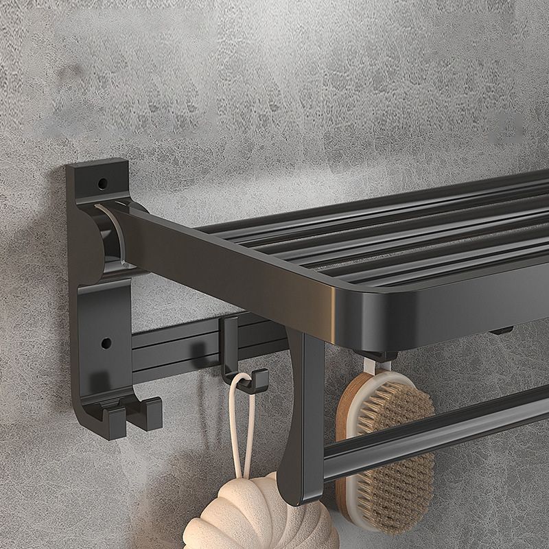 Contemporary Black Bathroom Fixture Set with Shelf and Hooks