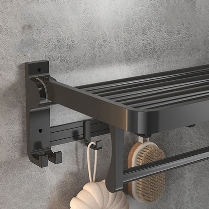 Contemporary Black Bathroom Fixture Set with Shelf and Hooks