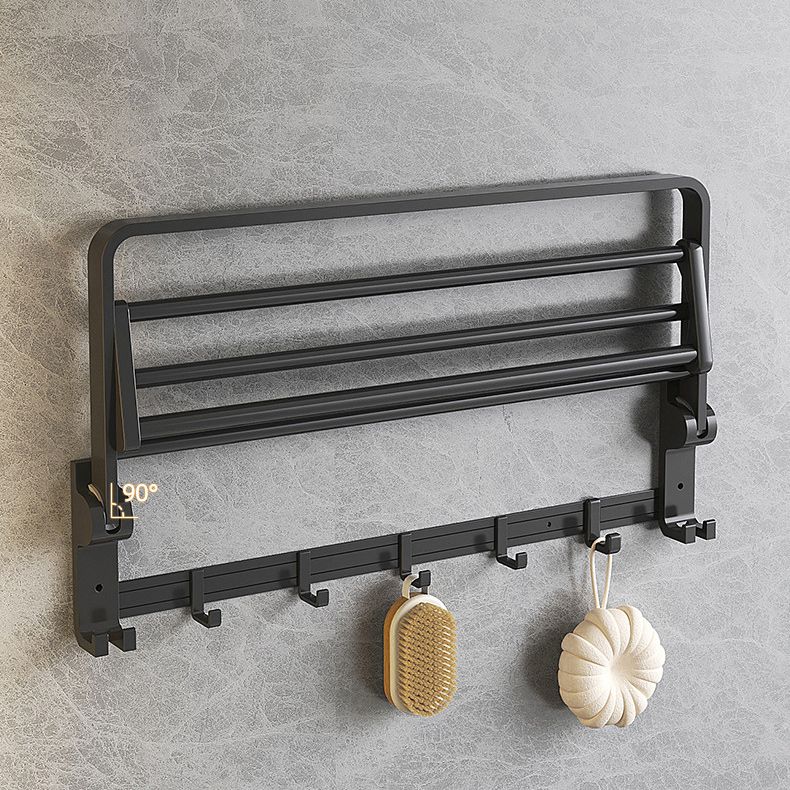 Contemporary Black Bathroom Fixture Set with Shelf and Hooks