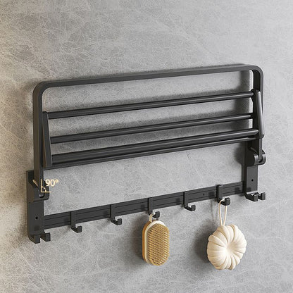 Contemporary Black Bathroom Fixture Set with Shelf and Hooks