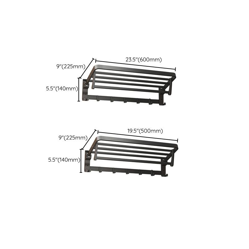 Contemporary Black Bathroom Fixture Set with Shelf and Hooks