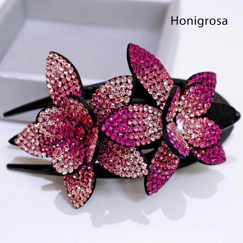 Glittery Floral Double Hair Barrette