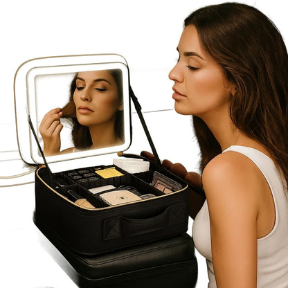 Portable Makeup Case with LED Light & Mirror
