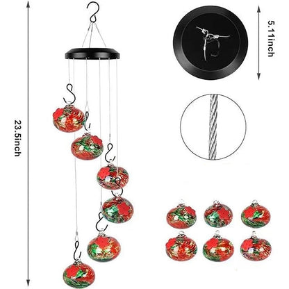 Colorful Glass Hummingbird Feeder with Wind Chime