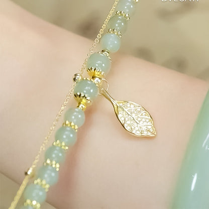 Luxurious Jade Leaf Gold Bangle Bracelet