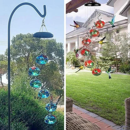 Colorful Glass Hummingbird Feeder with Wind Chime