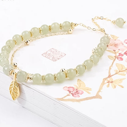 Luxurious Jade Leaf Gold Bangle Bracelet