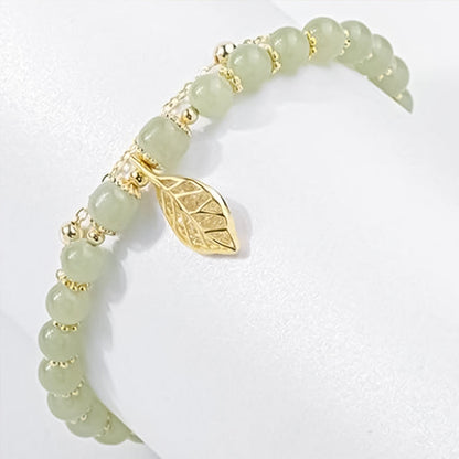 Luxurious Jade Leaf Gold Bangle Bracelet