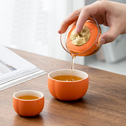 Small Ceramic Pumpkin Tea Pot Set - Befez