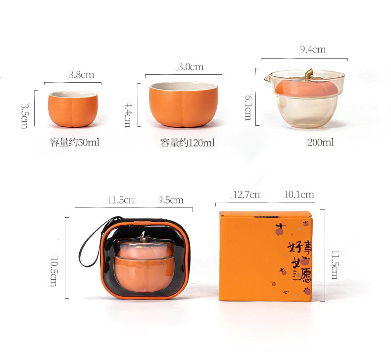 Small Ceramic Pumpkin Tea Pot Set