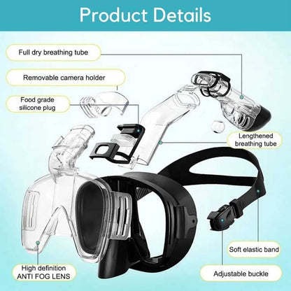 Compact Snorkel Mask with Clear Lens and Fit Adjustable Strap