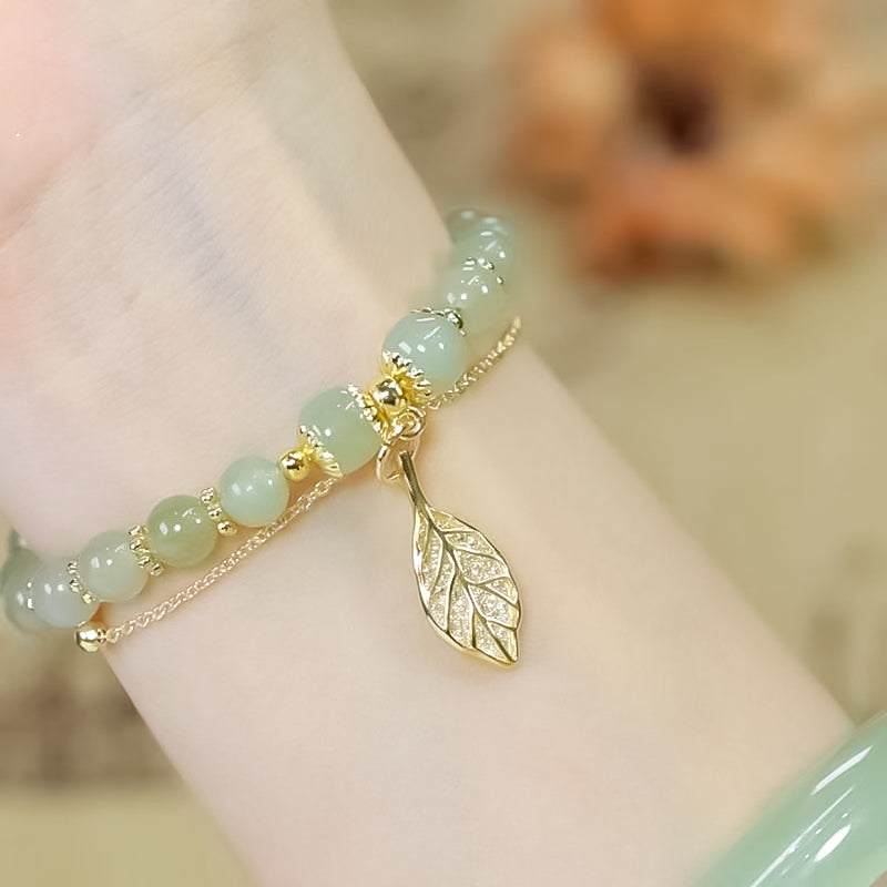 Luxurious Jade Leaf Gold Bangle Bracelet - Befez