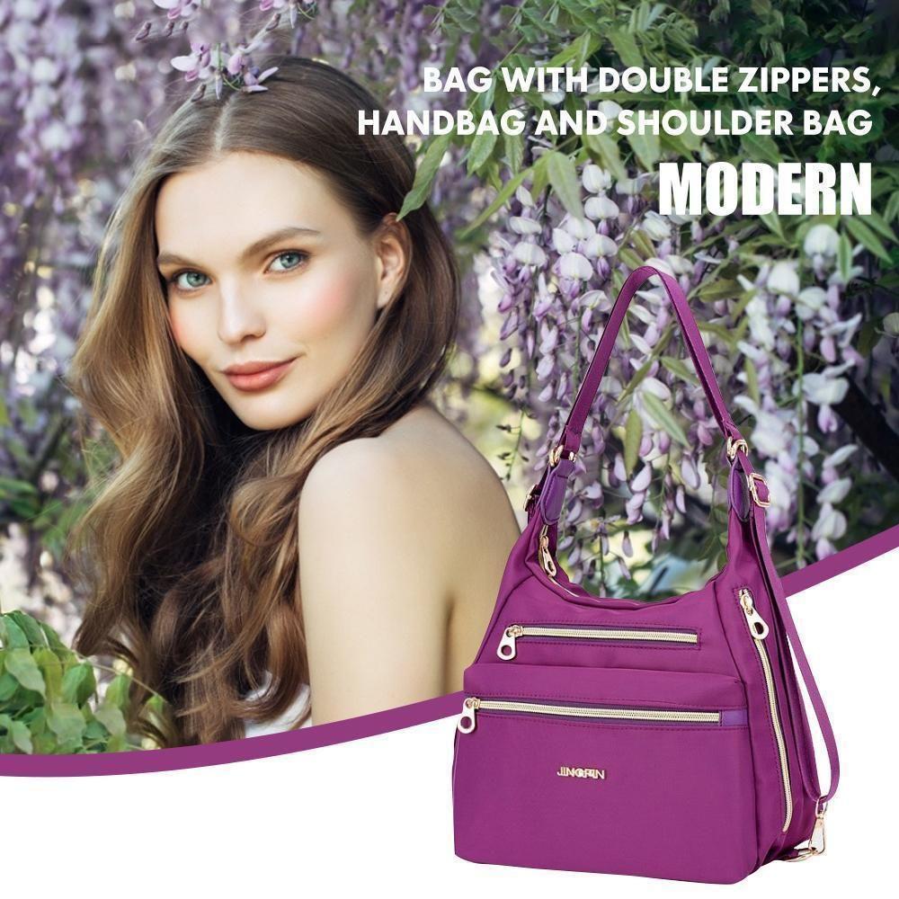 Stylish Double Zip Tote Handbag Shoulder Bag
