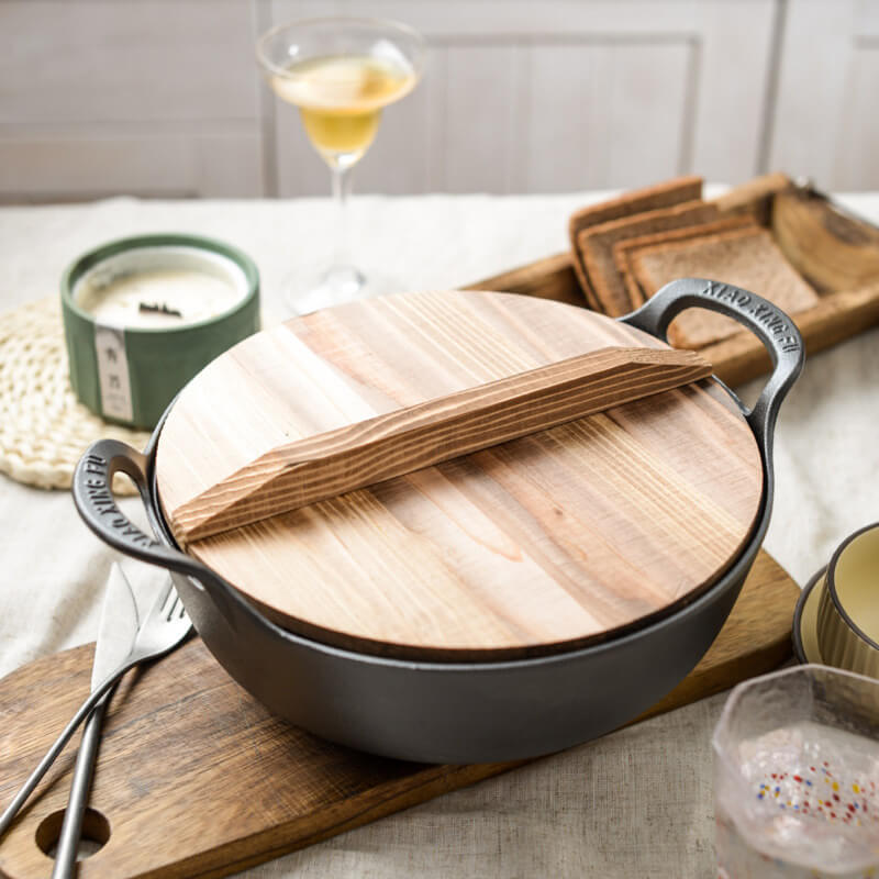 Premium Non-Stick Frying Pan with Wood Lid