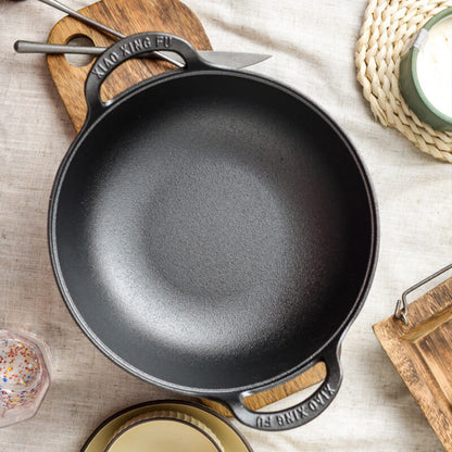 Premium Non-Stick Frying Pan with Wood Lid