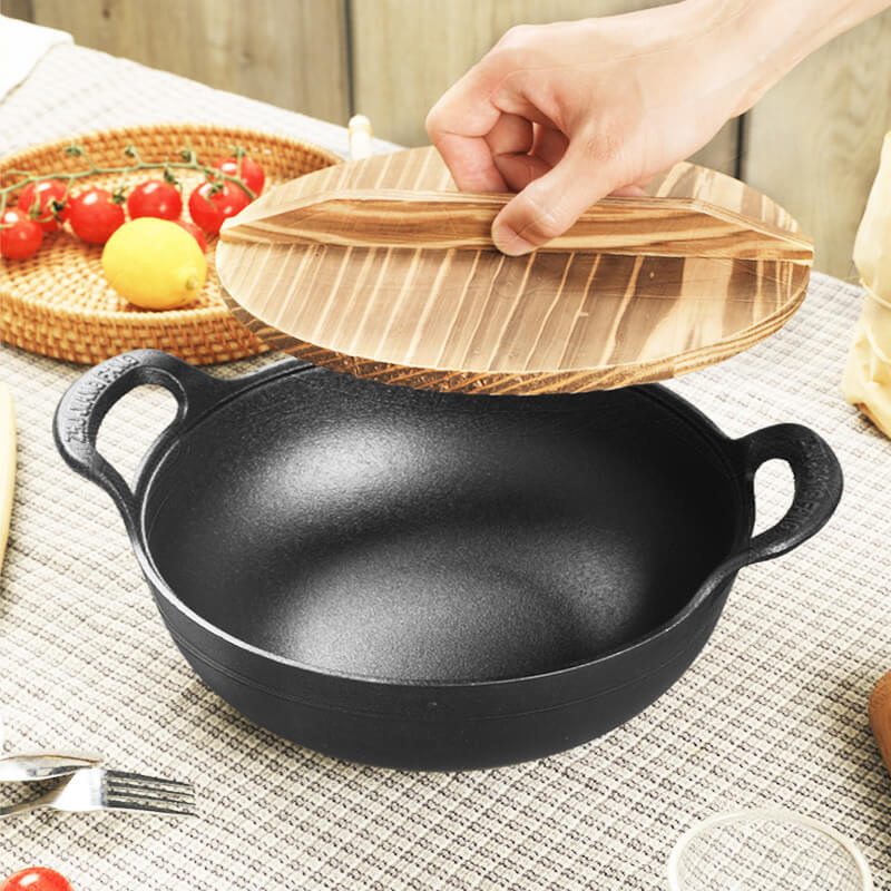 Premium Non-Stick Frying Pan with Wood Lid