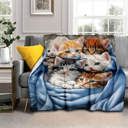 Cozy Cat Flannel Throw Blanket