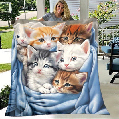 Cozy Cat Flannel Throw Blanket
