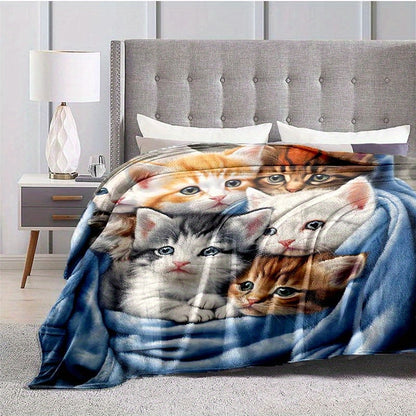 Cozy Cat Flannel Throw Blanket