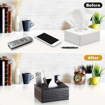 Stylish Faux Leather Storage Box with 4 Compartments