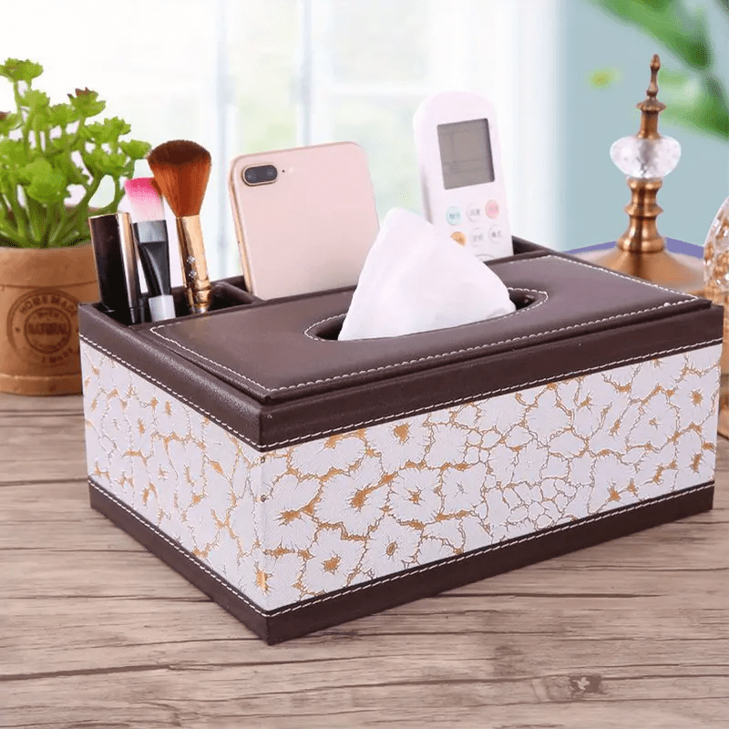 Stylish Faux Leather Storage Box with 4 Compartments
