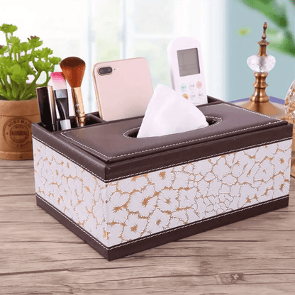 Stylish Faux Leather Storage Box with 4 Compartments