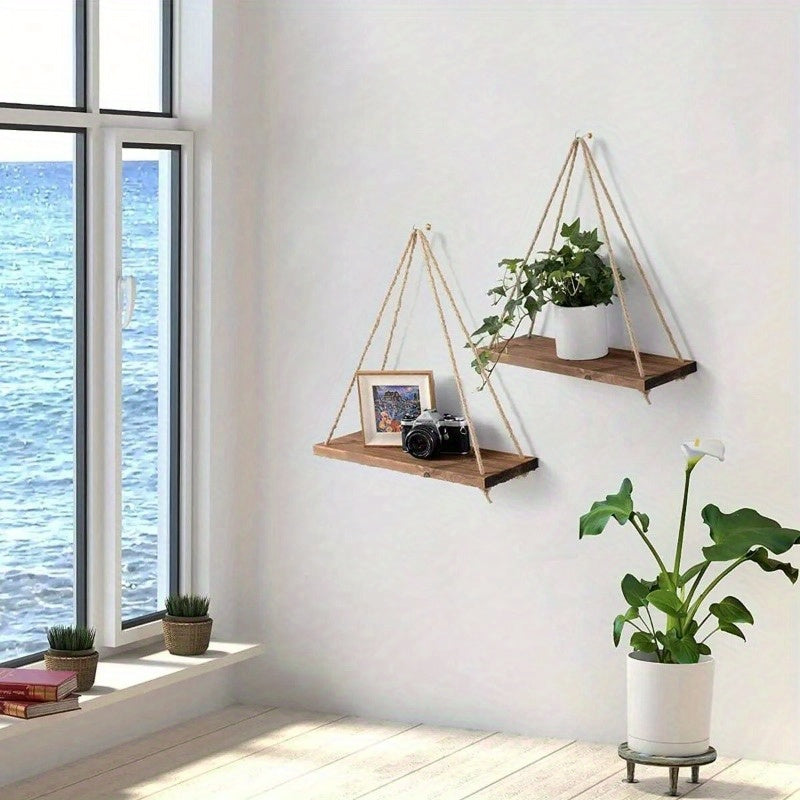 Stylish Wall Shelf with Adjustable Hanging Rope