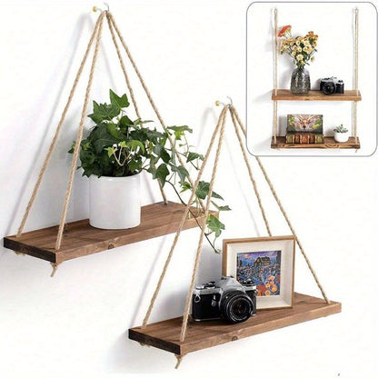 Stylish Wall Shelf with Adjustable Hanging Rope