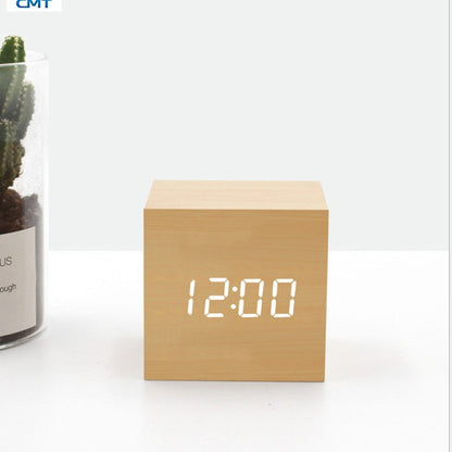 Smart Wood LED Digital Alarm Clock with Sound Control