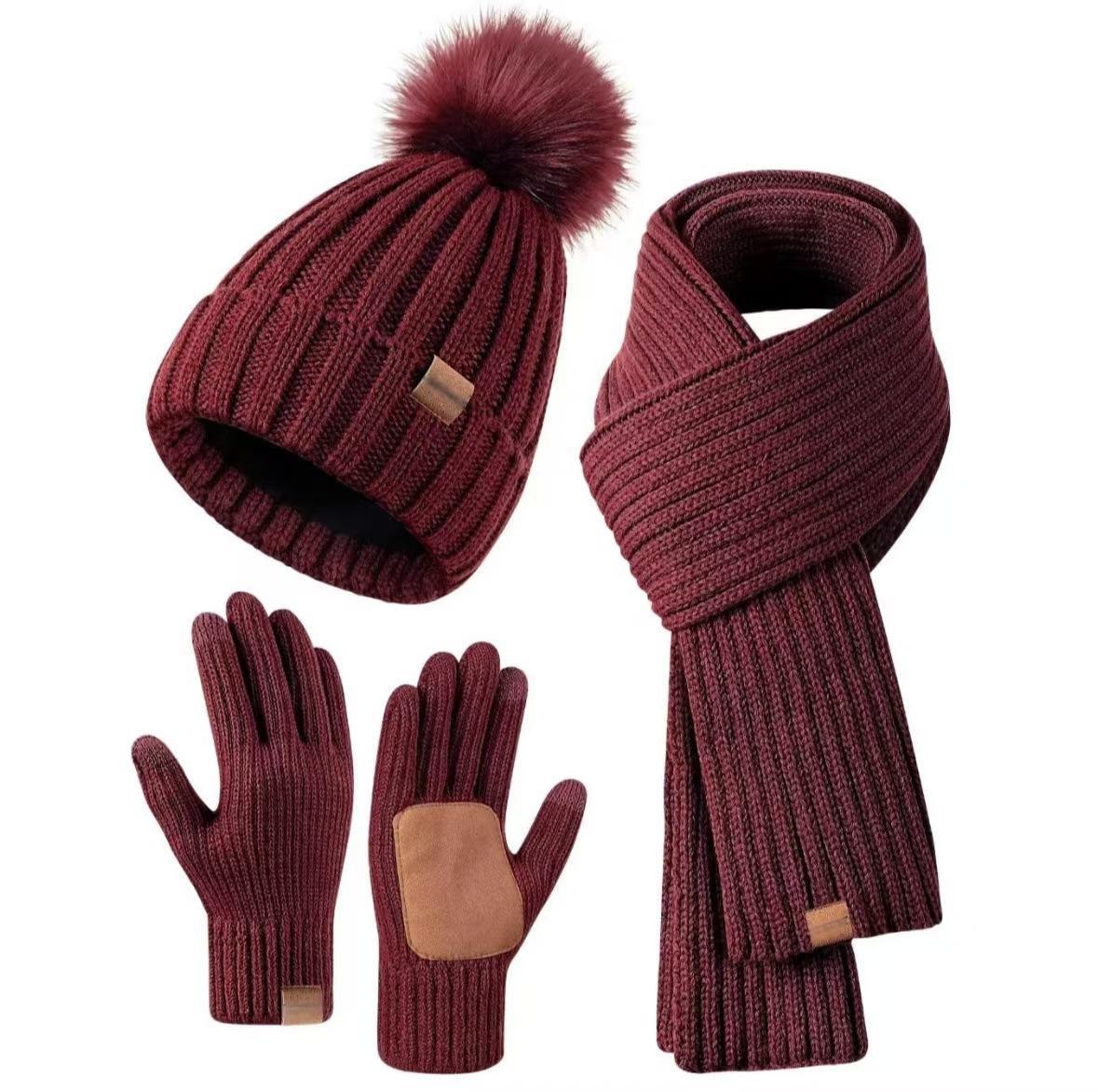 Warm Winter Hat Scarf Gloves Set for Men Women