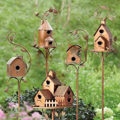 Rustic Metal Birdhouse Garden Decor - Befez