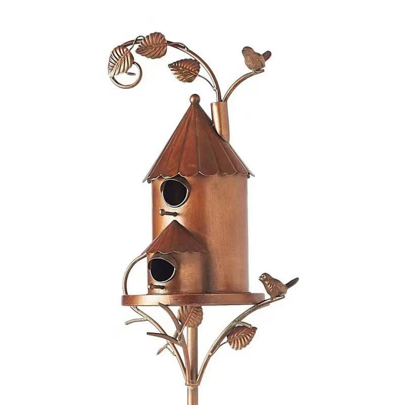 Rustic Metal Birdhouse Garden Decor