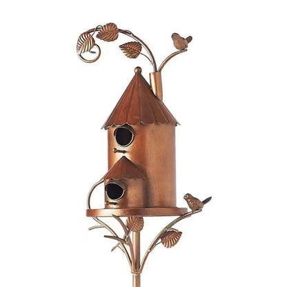 Rustic Metal Birdhouse Garden Decor